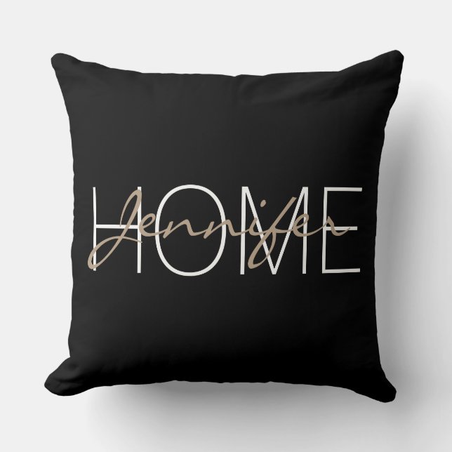 Zwart gekleurd huis monogram kussen (Voorkant)