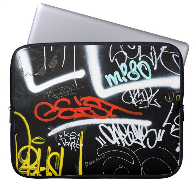 Zwart-gekleurde graffiti-kunst laptop sleeve (Voorkant)