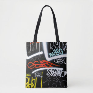 Zwart-gekleurde graffiti-kunst tote bag