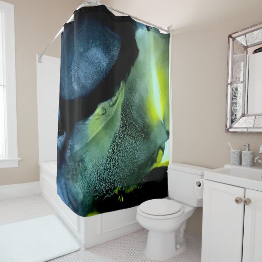 Zwart-gele douchergordijn | Modern/Masculine Douchegordijn (In situ)