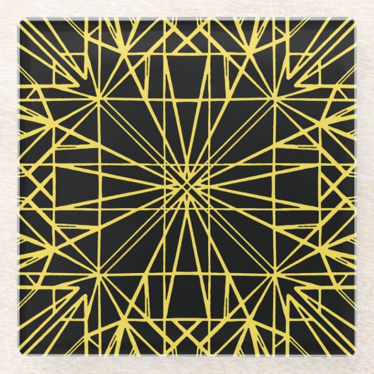 Zwart-gele geometrische symmetrie glazen onderzetter (Voorkant)
