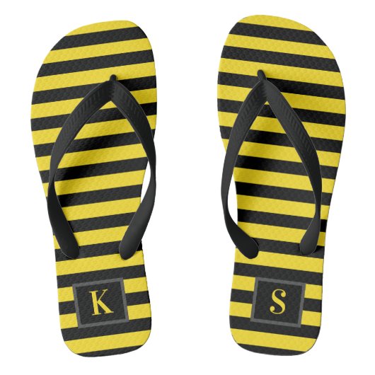 Zwart-gele gestreepte hommel teenslippers (Voetbed)