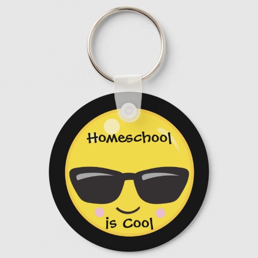 Zwart-gele Homeschool is Cool Emoji Sleutelhanger (Voorkant)