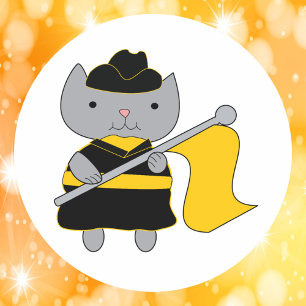 Zwart Gele Kleur Garde Kat Ronde Sticker