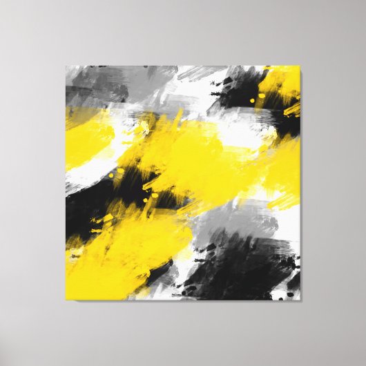 Zwart-gele, moderne Abstracte penseelstreken Canvas Afdruk (Voorkant)
