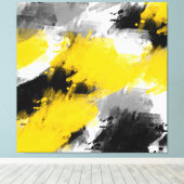 Zwart-gele, moderne Abstracte penseelstreken Canvas Afdruk (Insitu (Houten vloer))