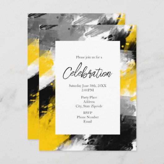 Zwart-gele, moderne Abstracte penseelstreken Kaart (Voorkant / Achterkant)