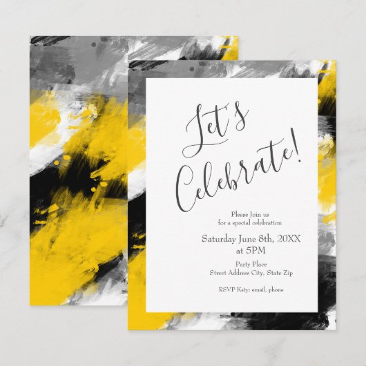 Zwart-gele, moderne Abstracte penseelstreken Kaart (Voorkant / Achterkant)