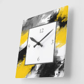 Zwart-gele, moderne Abstracte penseelstreken Vierkante Klok (Hoek)
