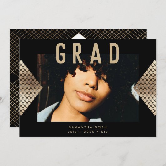 Zwart-gele moderne geometrische goudoliefanon aankondiging (Voorkant / Achterkant)