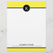 Zwart-gele monogram briefterhead persoonlijk briefhoofd (Voorkant)