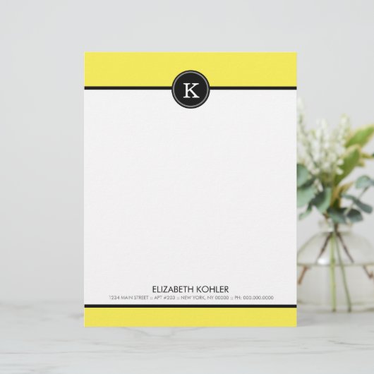 Zwart-gele monogram briefterhead persoonlijk briefhoofd (Staand voorkant)