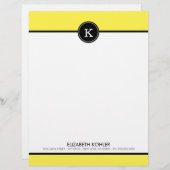 Zwart-gele monogram briefterhead persoonlijk briefhoofd (Voorkant / Achterkant)