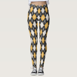 Zwart-gele naadloze Argyle Patroonpatronen Legging