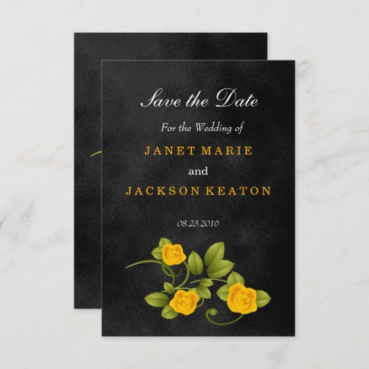 Zwart-gele rozenweddenschap - Bewaar de datum Save The Date (Voorkant / Achterkant)