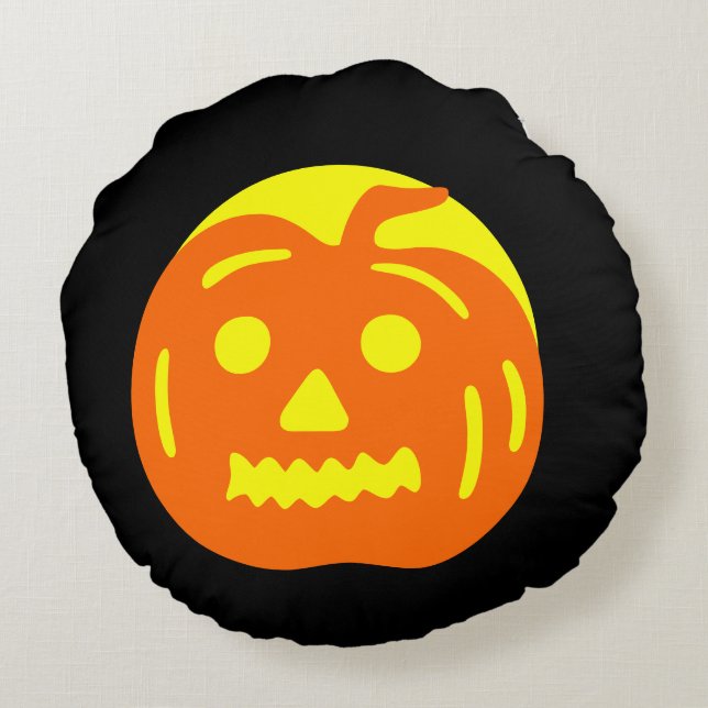 Zwart-gele schedels Pompoen Halloween Rond Kussen (Achterkant)