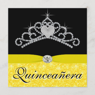 Zwart gele tiara gele Quinceanera Kaart