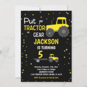 Zwart Gele Tractor Verjaardag Uitnodigingen (Voorkant)