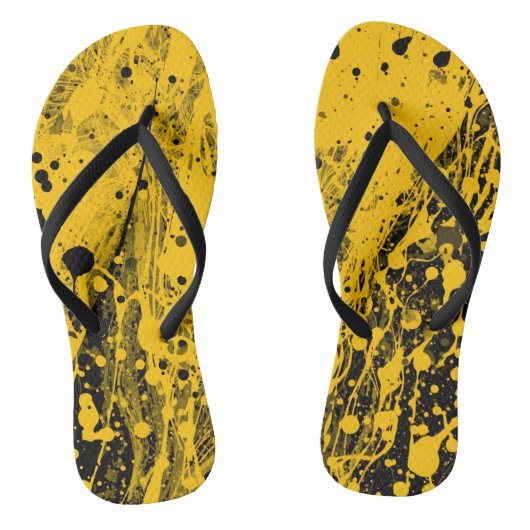 Zwart-gele verfspat-sandalen teenslippers (Voetbed)