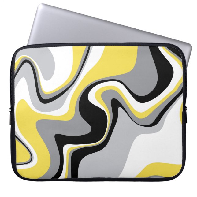 Zwart-gele vloeistof Abstract Laptop Sleeve (Voorkant)