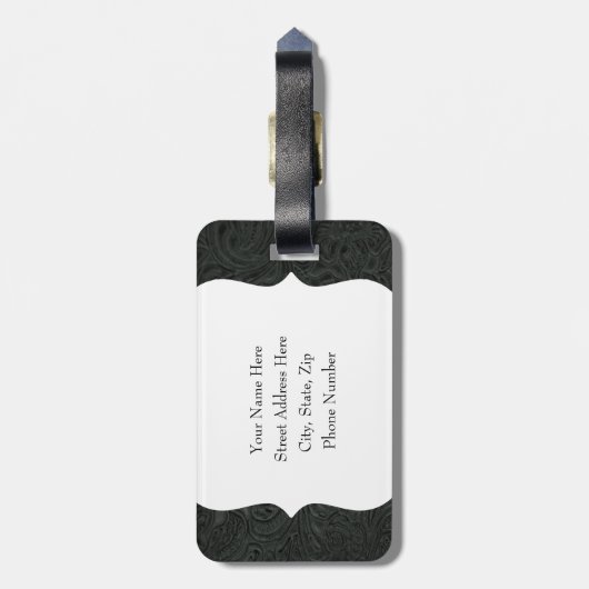 Zwart gelooid leder Bagagelabel (Achterkant verticaal)