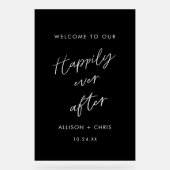 Zwart gelukkig ooit na bruiloft welkom acryl bord (Voorkant)