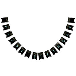 Zwart Gelukkige verjaardag bunting vlaggen, lichte Vlaggetjes