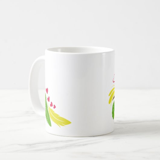 Zwart gemaskerde vedervogels mok (Voorkant links)