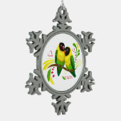Zwart gemaskerde vedervogels tin sneeuwvlok ornament (Links)