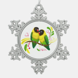 Zwart gemaskerde vedervogels tin sneeuwvlok ornament