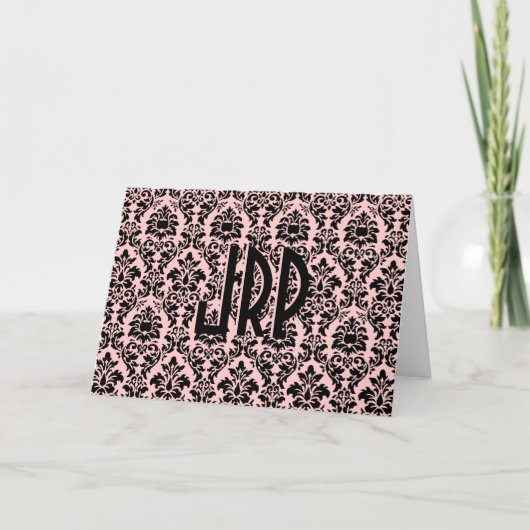 Zwart-gemonogde Damask Notitiekaartje (Voorkant)