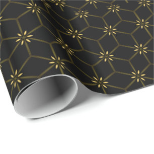 Zwart geometrie Gold Floral Daisies Wrapping Paper Cadeaupapier