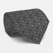 Zwart geometrisch Art Deco zijden jacquard Stropdas (Opgerold)