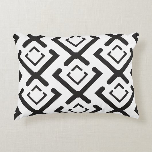 Zwart geometrisch concentrisch diamantvormpatroon accent kussen (Voorkant)