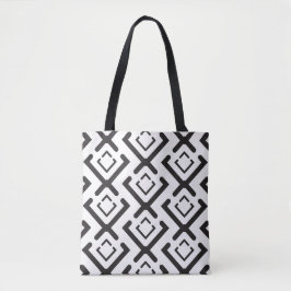 Zwart geometrisch concentrisch diamantvormpatroon tote bag
