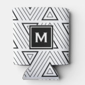 Zwart geometrisch driehoekspatroon Monogram Blikjeskoeler (Achterkant)
