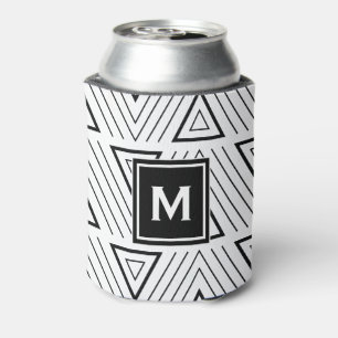 Zwart geometrisch driehoekspatroon Monogram Blikjeskoeler