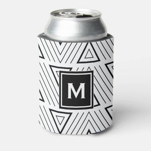 Zwart geometrisch driehoekspatroon Monogram Blikjeskoeler (Blikje Achterkant)
