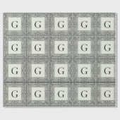 Zwart geometrisch en crème monogram cadeaupapier (Vlak)