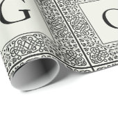 Zwart geometrisch en crème monogram cadeaupapier (Rol Hoek)
