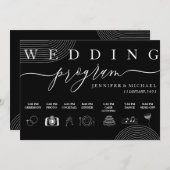 Zwart Geometrisch Icoon Tijdlijn Ceremonie Bruilof Programmakaart (Voorkant / Achterkant)
