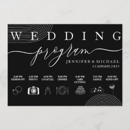 Zwart Geometrisch Icoon Tijdlijn Ceremonie Bruilof Programmakaart