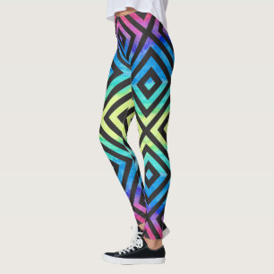 Zwart geometrisch patroon & kleurrijke penseelstre leggings