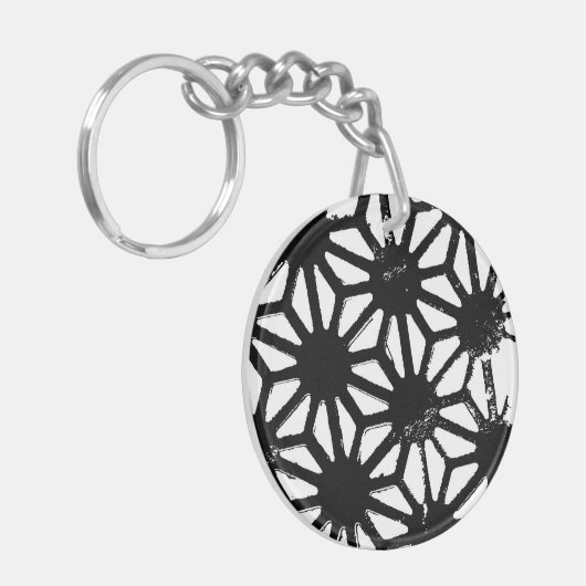 Zwart geometrisch patroon sleutelhanger (Voorkant Links)