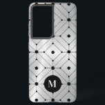 Zwart geometrisch patroon zilvervormige metalen ac samsung galaxy hoesje<br><div class="desc">Een elegant afbeelding met een metalen zilverachtergrond met een zwart geometrisch patroon. Facultatief monogram.</div>