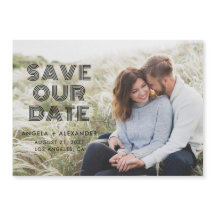 Zwart Geometrisch Retro Foto Bruiloft Save the Dat