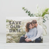 Zwart Geometrisch Retro Foto Bruiloft Save The Date (Staand voorkant)