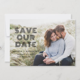 Zwart Geometrisch Retro Foto Bruiloft Save The Date