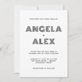 Zwart Geometrisch Retro Namen Bruiloft Kaart