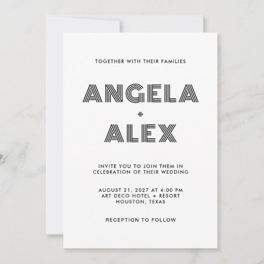 Zwart Geometrisch Retro Namen Bruiloft Kaart (Voorkant)